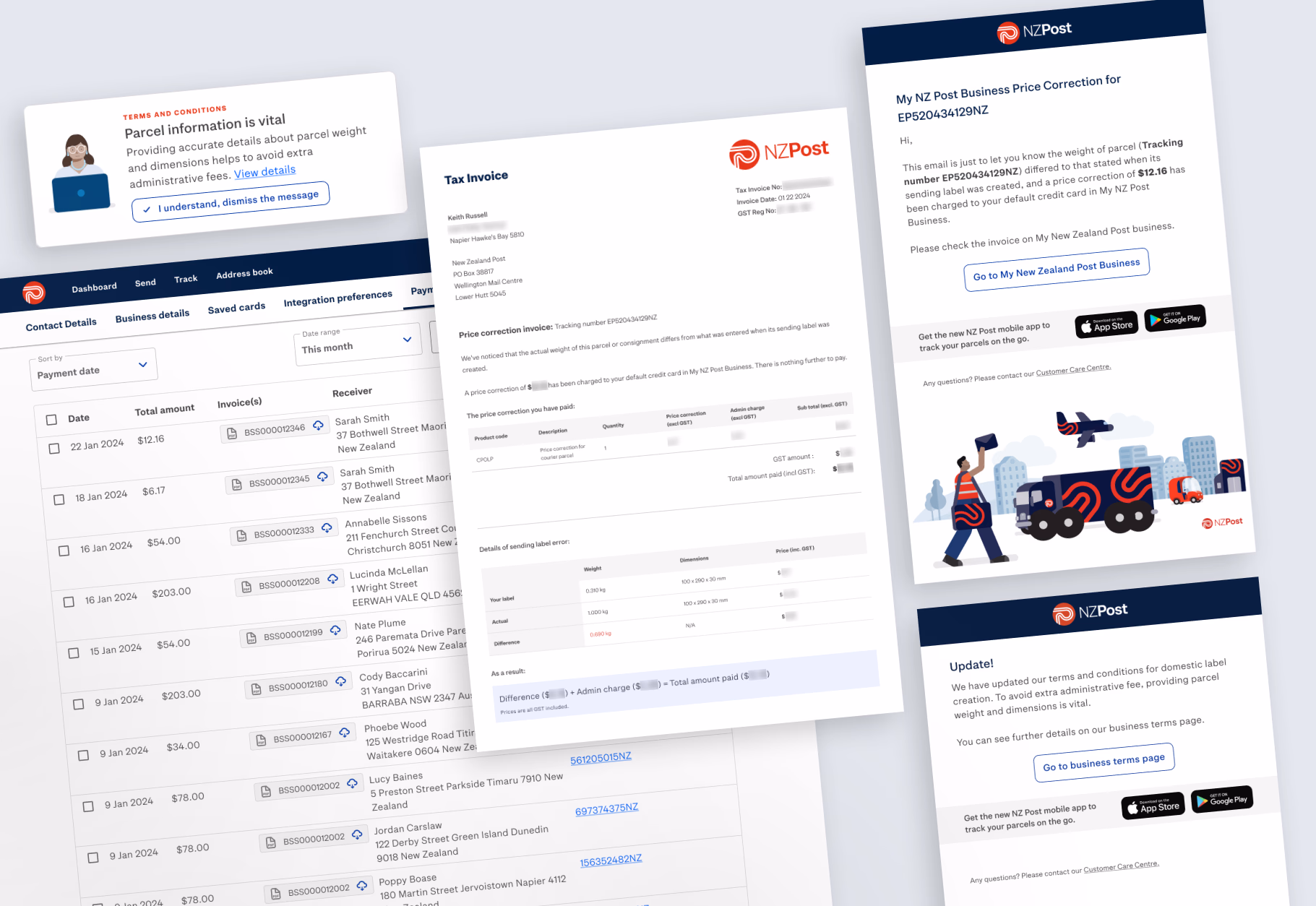 Label creation journey with fee correction for domestic parcel