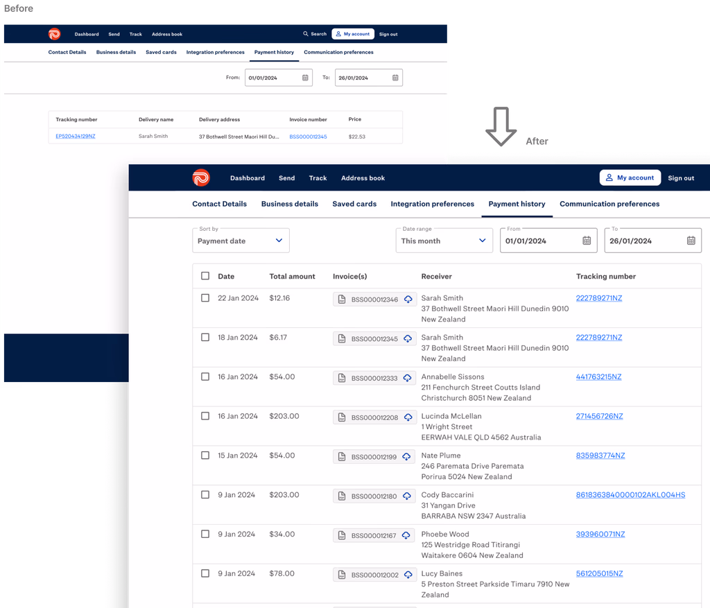 UI redesign suggestion for Payment history page